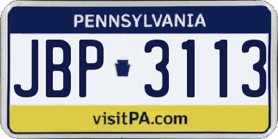 PA license plate JBP3113