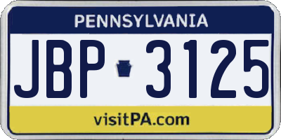 PA license plate JBP3125