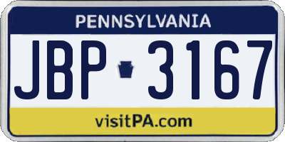 PA license plate JBP3167