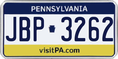 PA license plate JBP3262