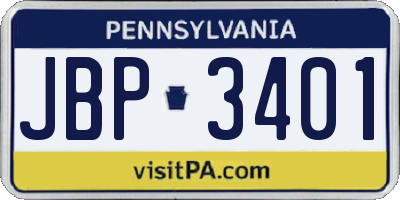 PA license plate JBP3401