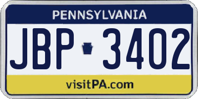 PA license plate JBP3402