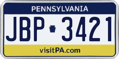 PA license plate JBP3421