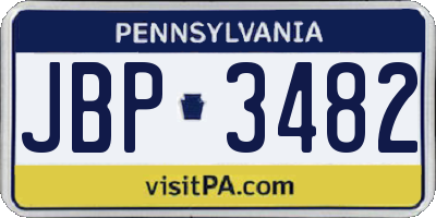 PA license plate JBP3482