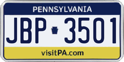 PA license plate JBP3501
