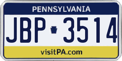 PA license plate JBP3514
