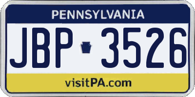 PA license plate JBP3526