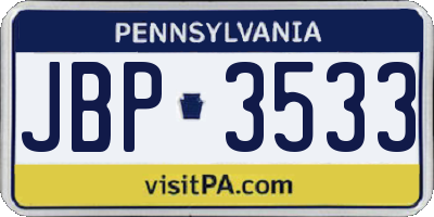 PA license plate JBP3533