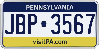 PA license plate JBP3567