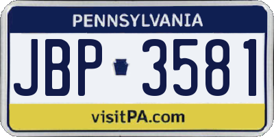PA license plate JBP3581