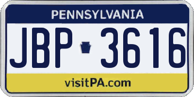 PA license plate JBP3616