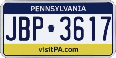 PA license plate JBP3617