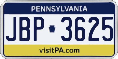 PA license plate JBP3625