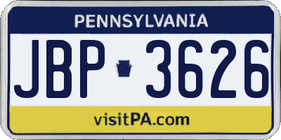 PA license plate JBP3626