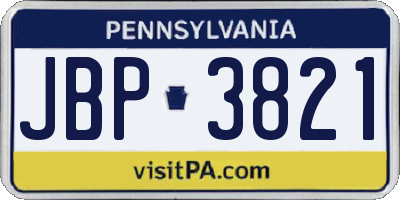 PA license plate JBP3821