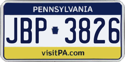 PA license plate JBP3826