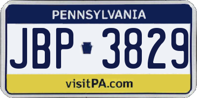 PA license plate JBP3829