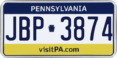 PA license plate JBP3874