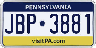 PA license plate JBP3881