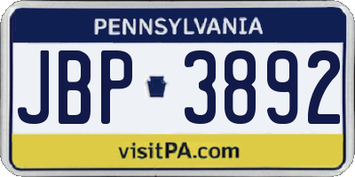 PA license plate JBP3892