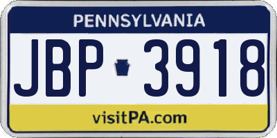 PA license plate JBP3918