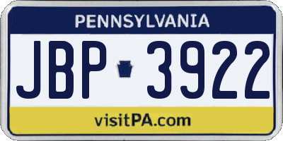 PA license plate JBP3922