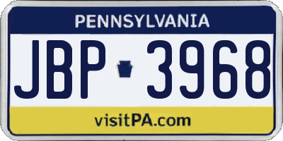 PA license plate JBP3968