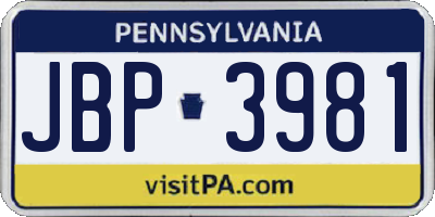 PA license plate JBP3981
