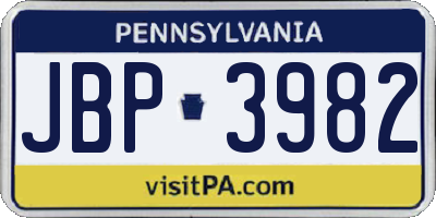PA license plate JBP3982