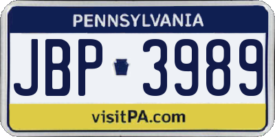 PA license plate JBP3989