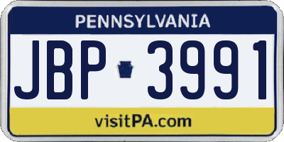 PA license plate JBP3991