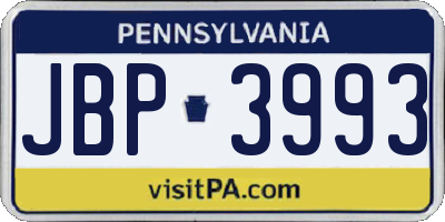 PA license plate JBP3993