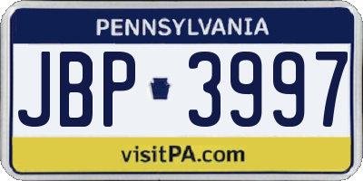 PA license plate JBP3997