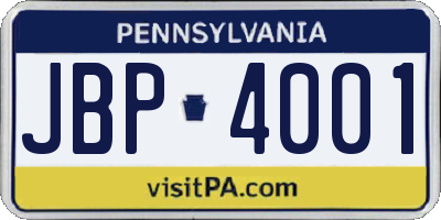 PA license plate JBP4001