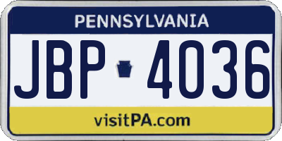 PA license plate JBP4036