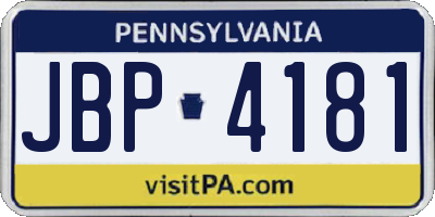 PA license plate JBP4181