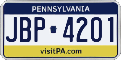 PA license plate JBP4201