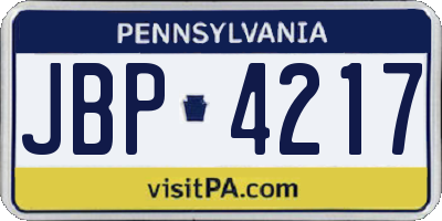 PA license plate JBP4217
