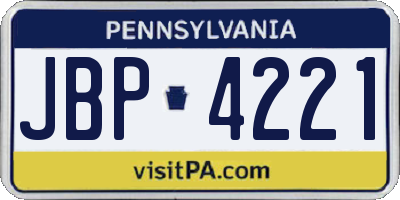 PA license plate JBP4221