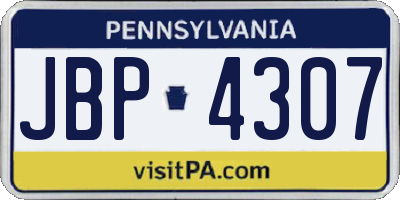 PA license plate JBP4307