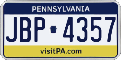 PA license plate JBP4357