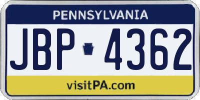 PA license plate JBP4362