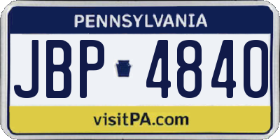 PA license plate JBP4840