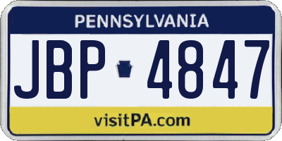 PA license plate JBP4847