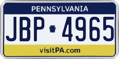 PA license plate JBP4965