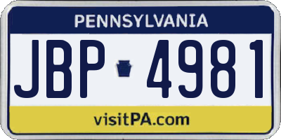 PA license plate JBP4981