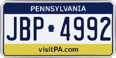 PA license plate JBP4992