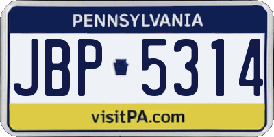PA license plate JBP5314