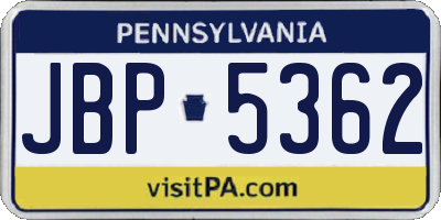 PA license plate JBP5362