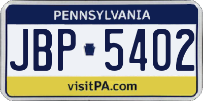 PA license plate JBP5402